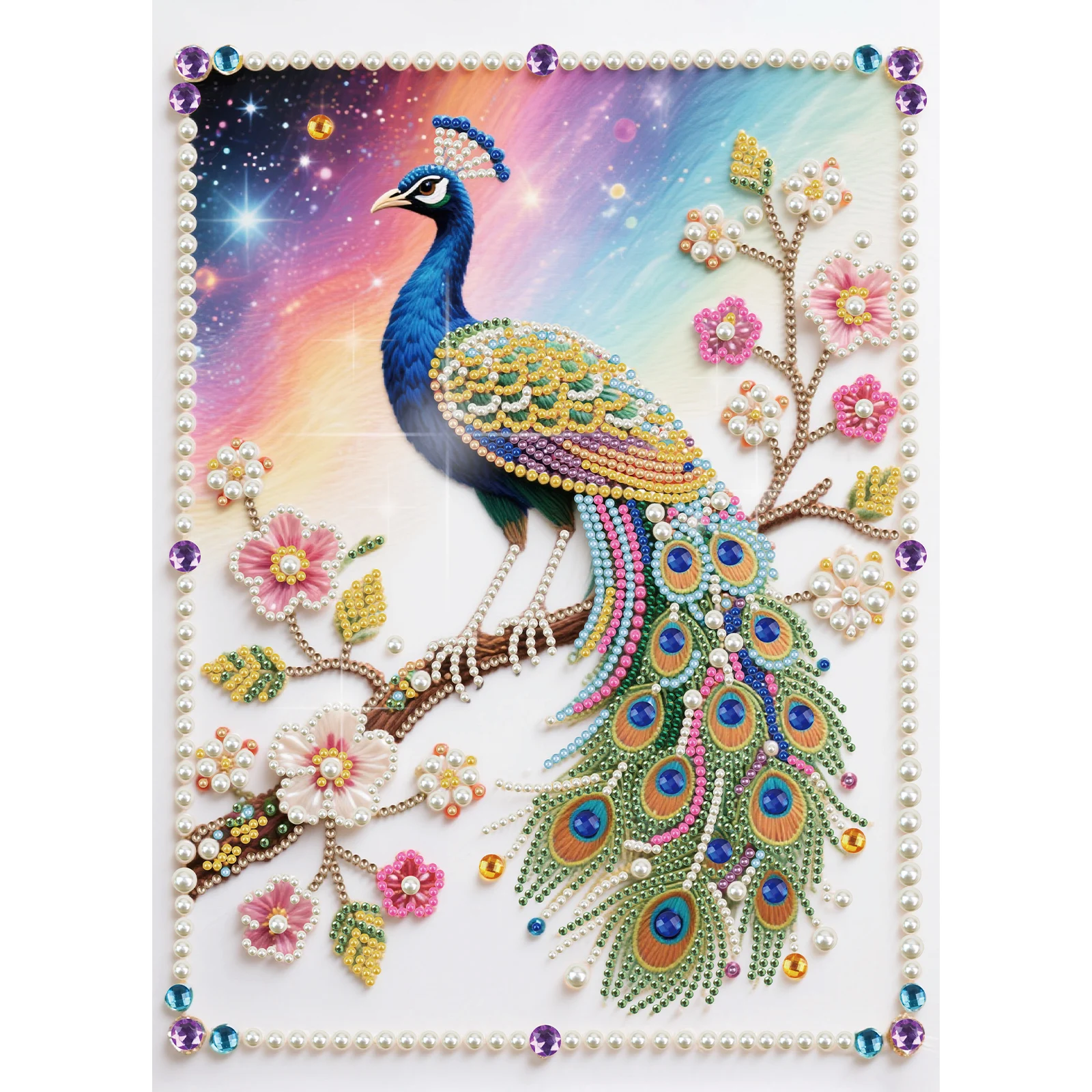 DIY Pearl Diamond Art Painting kits for Adults Beginners,Blue Peacock Sparkling Art Painting Craft Home Wall Decor handmade Gift