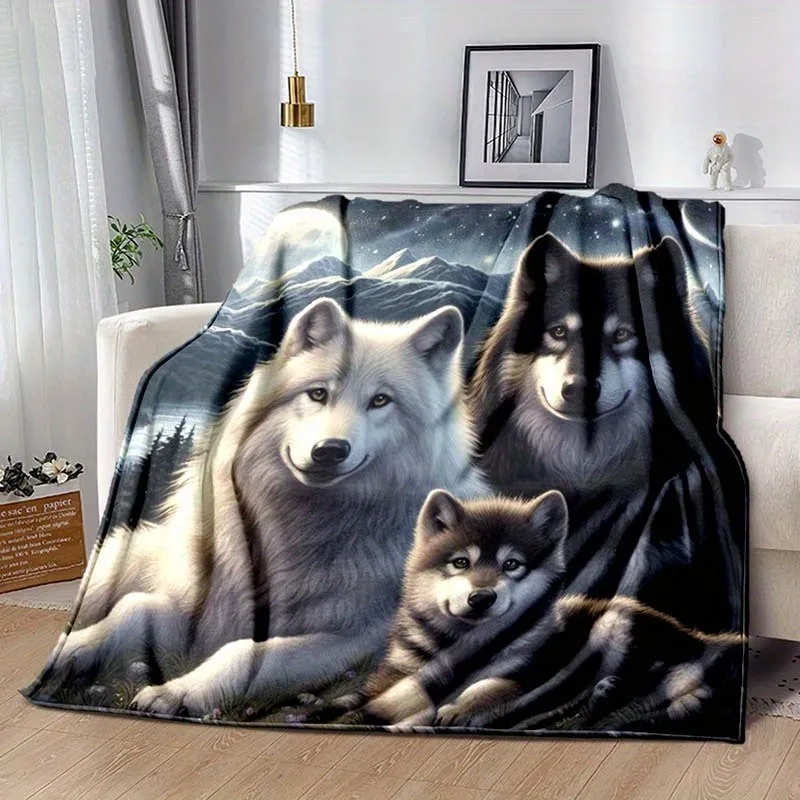 

Wolf Family Pattern Soft Comfortable Warm Multipurpose Four Seasons Bedding Office Outdoor Camping Travel Gift Blanket