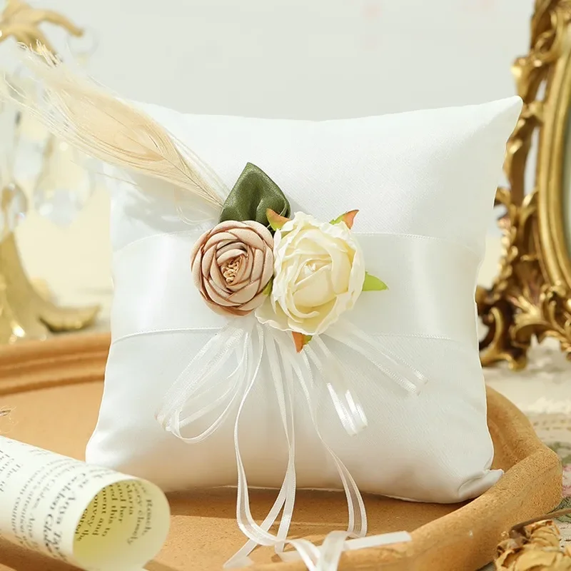 1pc Ivory Silk Flower Basket Flower Girl Gifts Tray Decorations Rustic Country Decor Ring Display Stand Proposal Ring Pillow