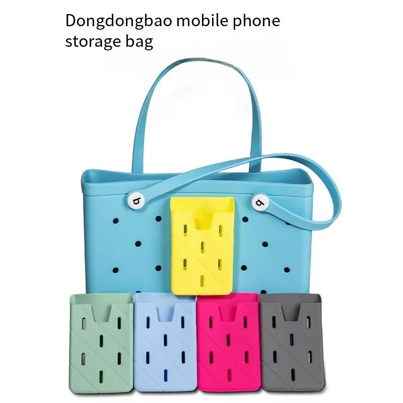 Scatola portaoggetti portatile in silicone per telefono, supporto per accessori per borsa da spiaggia, accessori per borse decorative con ciondoli multicolori