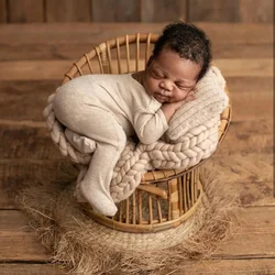 Newborn Photography Props Baby Retro Handmade Round Bamboo Chair Rattan Bed Sofa Baby Photography Accessories Photo Props