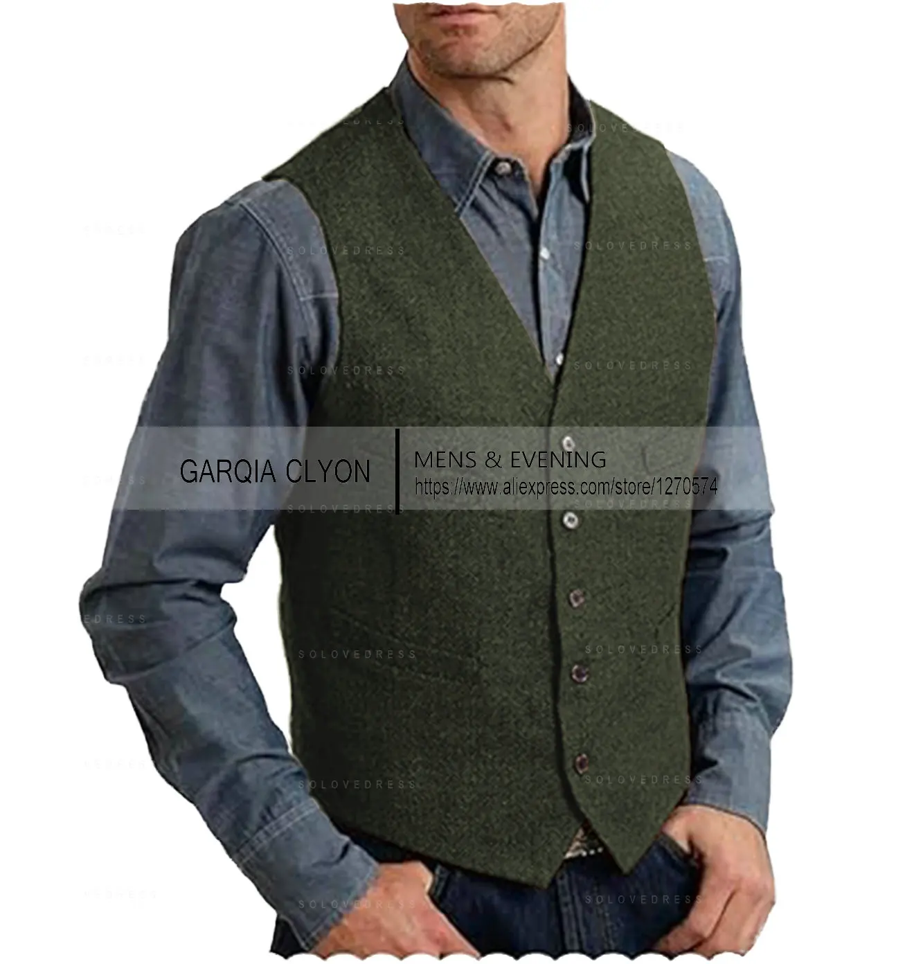 Mens Suit Vest Lapel V Neck Wool Herringbone Casual Formal Business Vest Waistcoat Groomman For Wedding Green/Burgundy/Brown