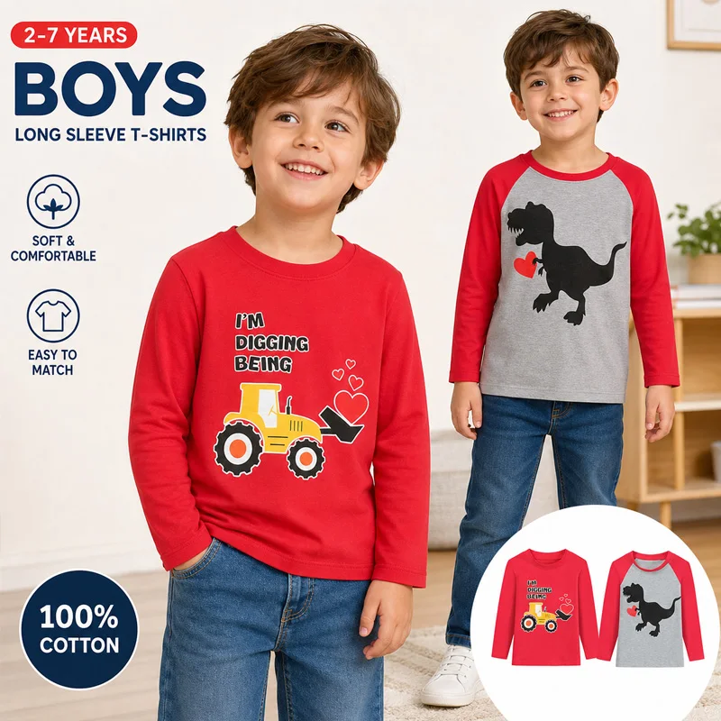 Little Hand Boys Valentines Monster Shirts Raglan Long Sleeve Dinosaur T-Shirts Toddler Love U Top for Kids 2-7 Years