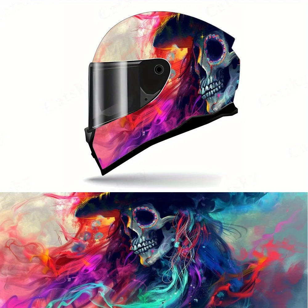 

Художественный красочный фэнтезийный ковбойский череп Художественный красочный фэнтезийный череп ковбой Полный шлем наклейка Мотоциклетный шлем Гонки g
