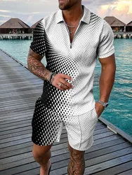 Homens 3D Abstratos Pontos Imprimir Camisa Polo e Shorts Set, Moda agasalho, Camisa de manga curta extragrande, Homem Ternos Roupas