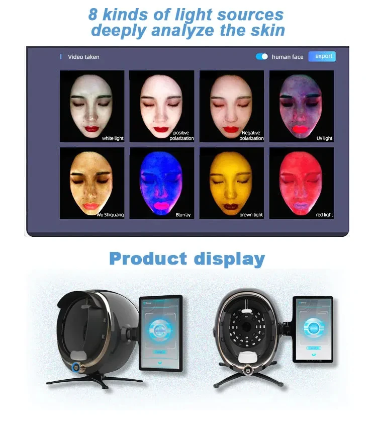 Máquina portátil 3D Skin Analyzer, AI Intellgent, Scanner Facial, Cuidado Facial, Anaylsing, Face Camera Teste, 13,5 ", 21,5"