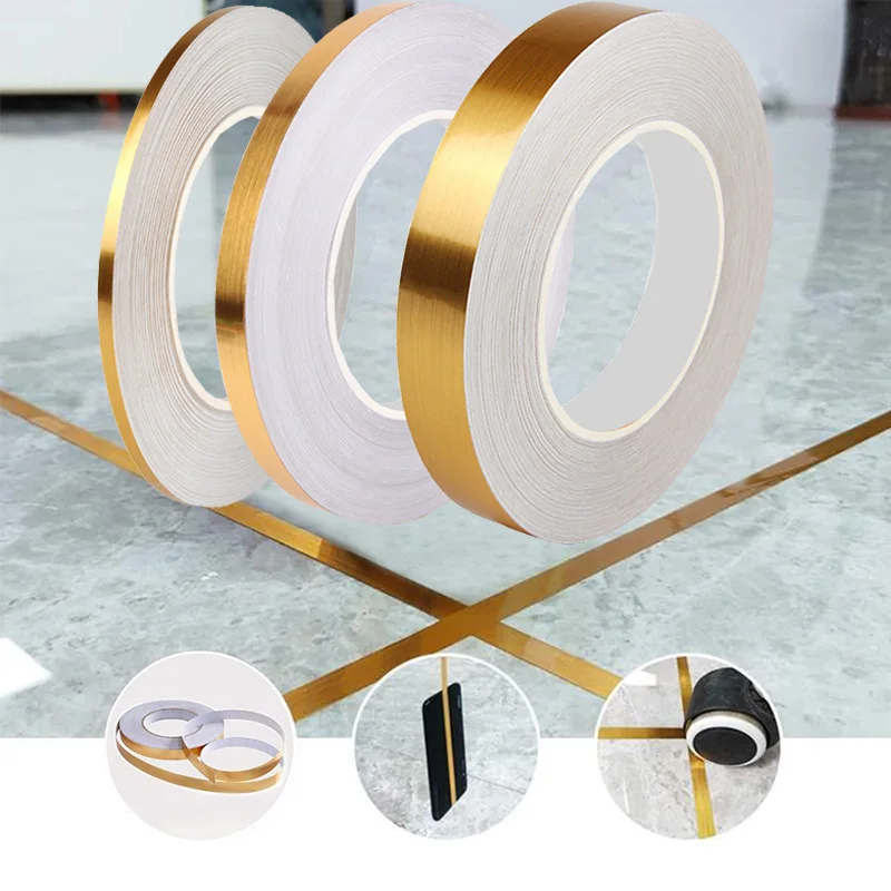

50M Gold Self Adhesive Polyester Film Tape Washi Metallic Tape For Car Furniture Graphic Arts Walls Floor Stripe Sticker Decor