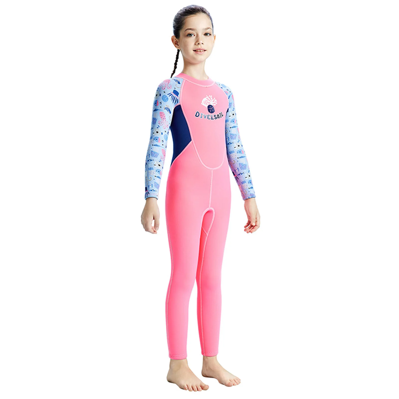 

Wetsuit for Kids Girls 2.5mm Neoprene Thermal Swimsuit Long Sleeve Full Body Girls Swim Suits for Water Sports Diving Surfing