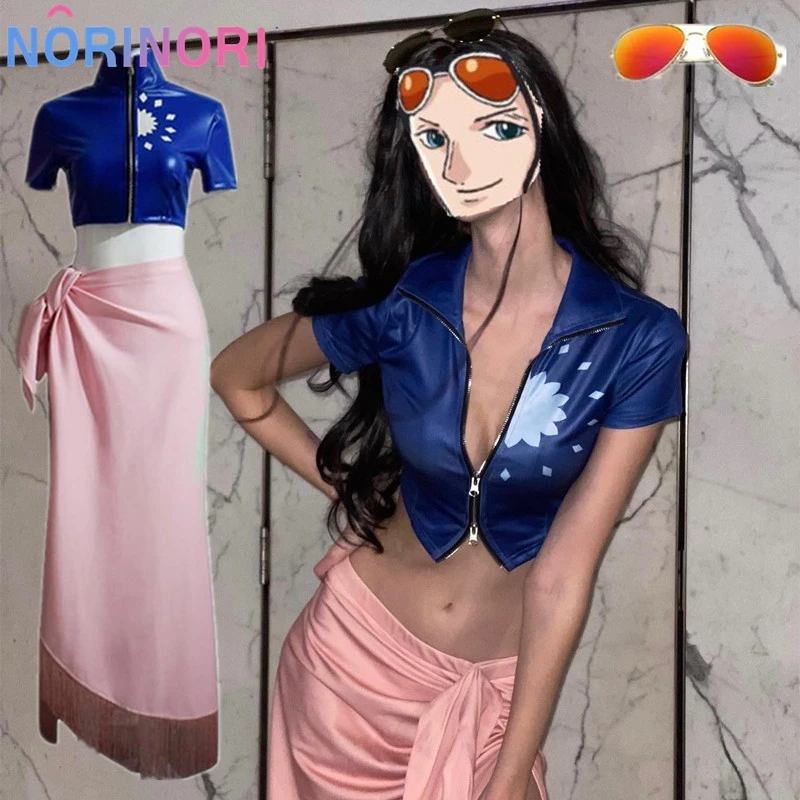 Disfraz de Cosplay de Anime para mujer, trajes de vestido, gafas personalizadas, traje de Peluca de fiesta, traje de Carnaval de Halloween, Nico Robin