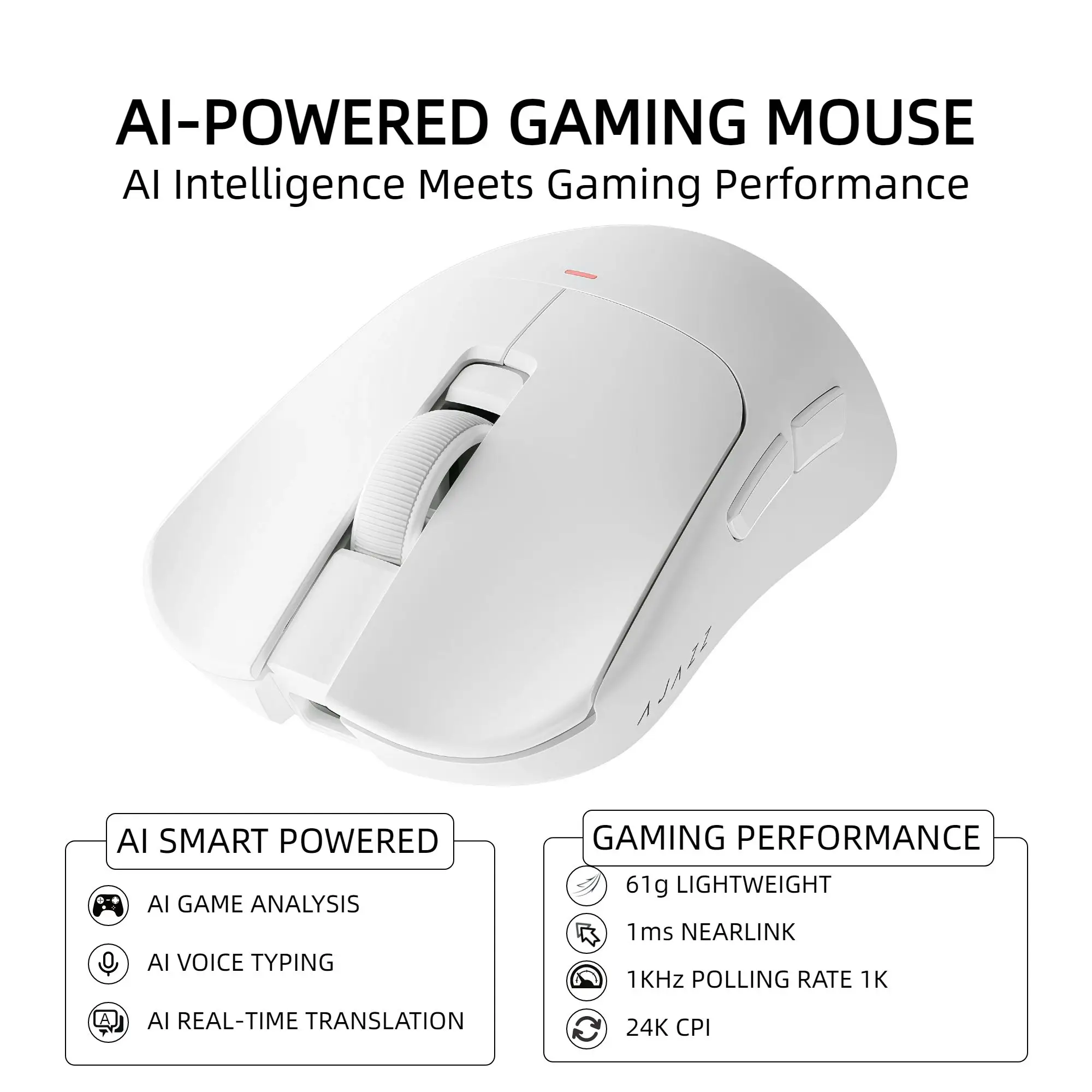 AJ200 AI Gaming Mouse 61g Lightweight Tri-Mode Wireless 24K CPI 1ms NearLink Bluetooth USB Wired for PC Gamer