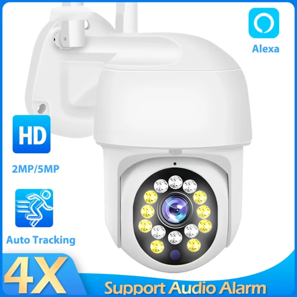 Top IP Camera WiFi 5MP Mini Outdoor CCTV Security Cam PTZ 360 Wireless Video Surveillance Cam AI Tracking Alexa 1080P 4X Zoom