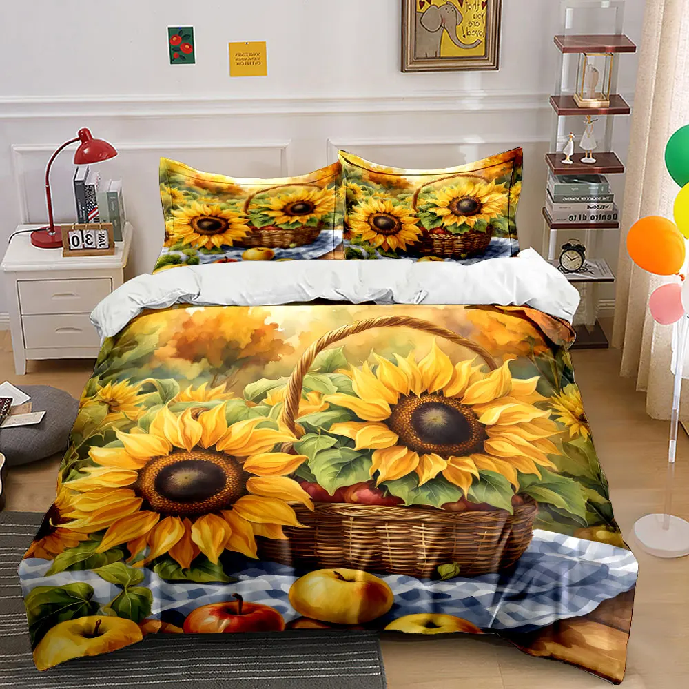

Sunflowers and Harvest Basket Printed Duvet Cover Set1 Duvet Cover+2 PillowcaseMulti Size Bedroom Bedding Decor Luxury gifts