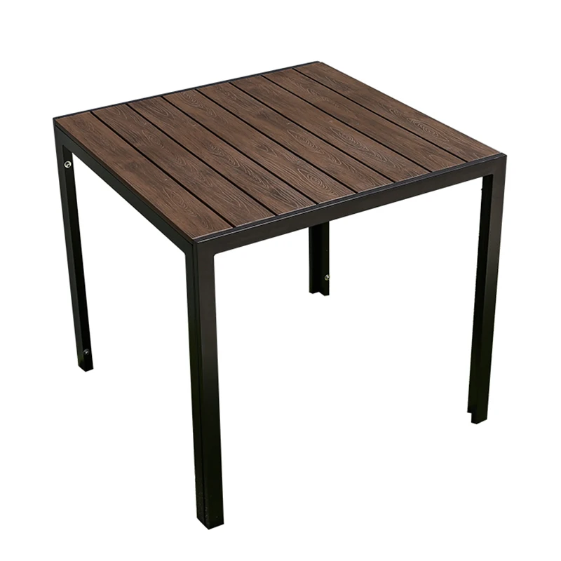 2024 New 4 Person Outdoor Wood Grain Square Table 80cm Outdoor Dinings Table Waterproof Rectangular Brown Table Room Furniture