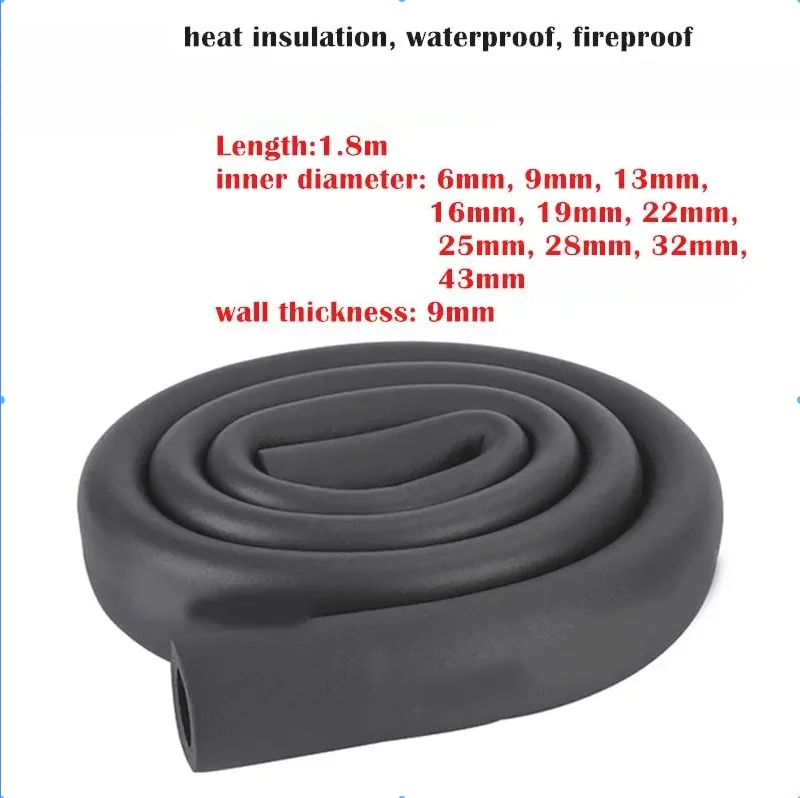 (BF06)1.8M Sponge Rubber Pipe Black Pipeline Holder Thermal Insulation Tubular Protective Sleeve Air Conditioner Fitting