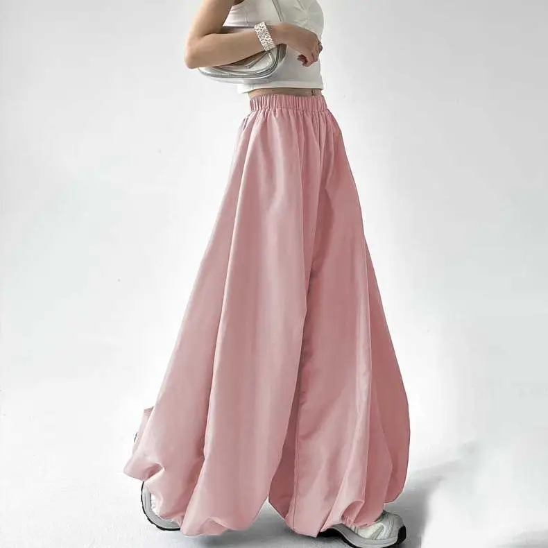 Retro Japanese bloomers women's summer loose and thin elastic high waist drape versatile casual ice silk wide-leg pants skirt