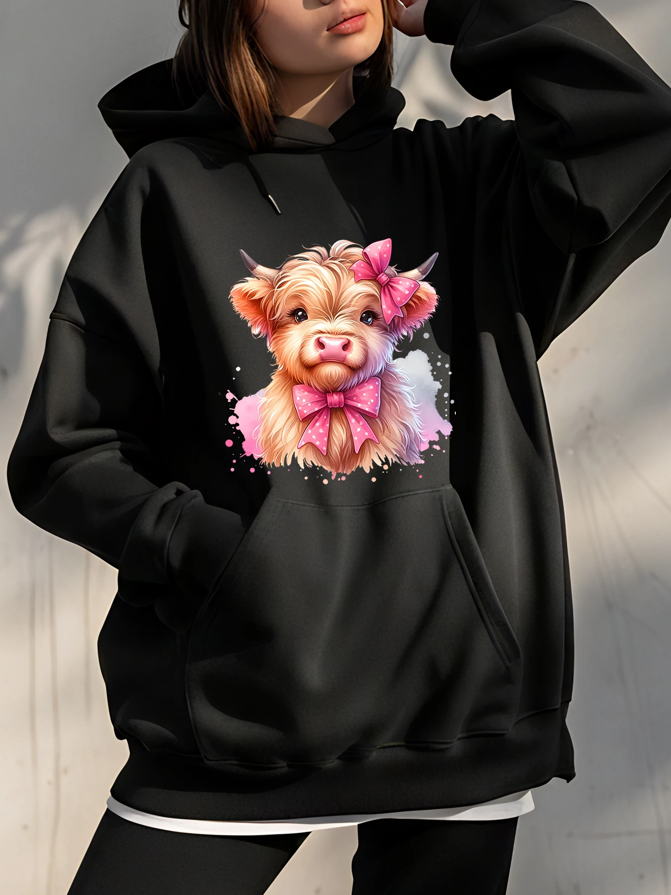 Cute Cow Print Hoodie Women's Fashion Casual Sweatshirt Animal Design Pullover for Girls and Teens