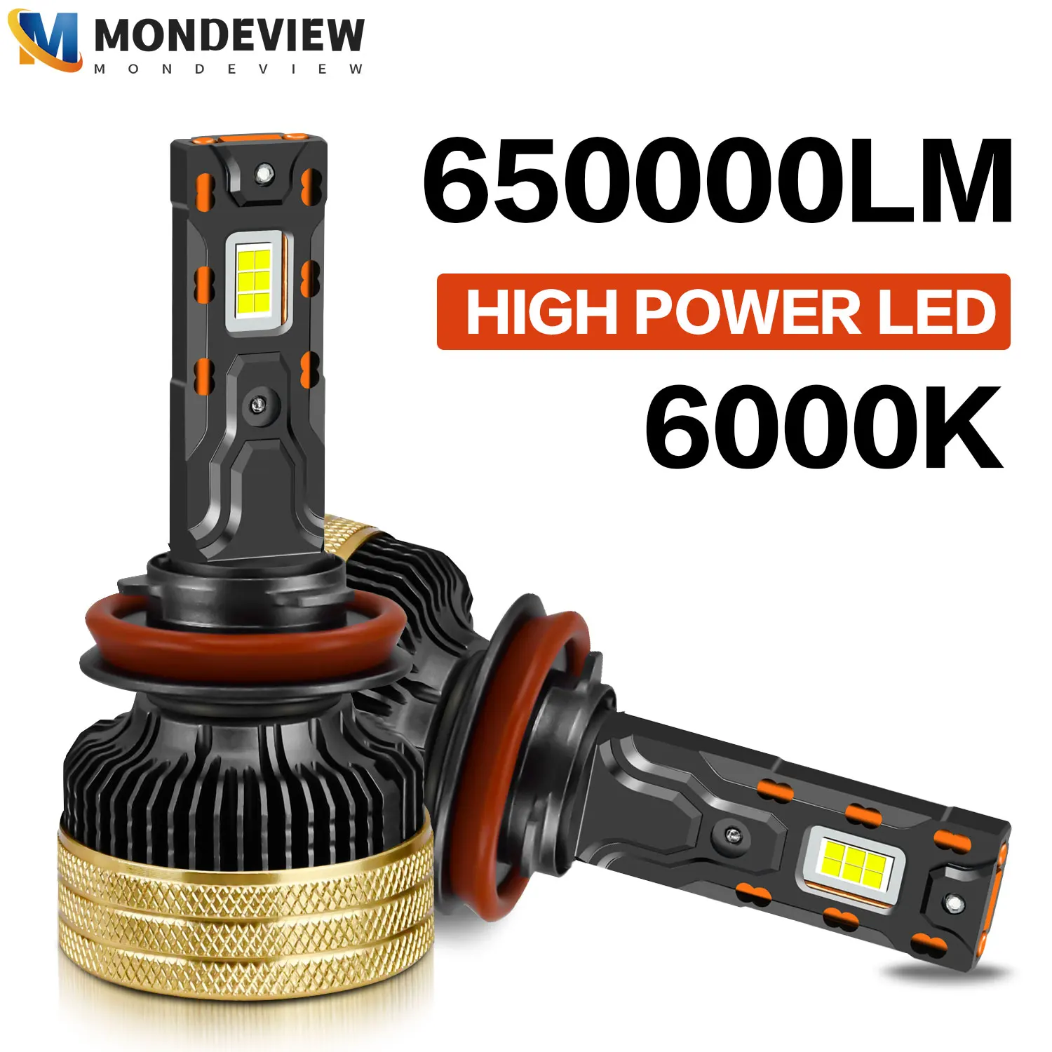 MONDEVIEW A9 2pcs H1 H4 H7 H11 9005 9006 9012 high-power dual copper tube headlights 6000K 650000LM 650W Wrangler running lights