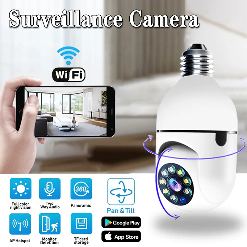 

New Smart Bulb Surveillance Camera Full Color Night Vision Automatic Human Tracking Wifi Camera Home Security Monitor Camera