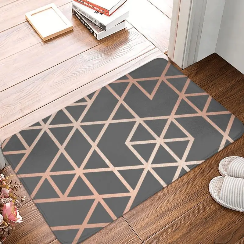 Rose Gold And Gray Geometric Pattern Floor Door Kitchen Bath Mats Anti-Slip Outdoor Abstract Doormat Toilet Entrance Rug Carpet