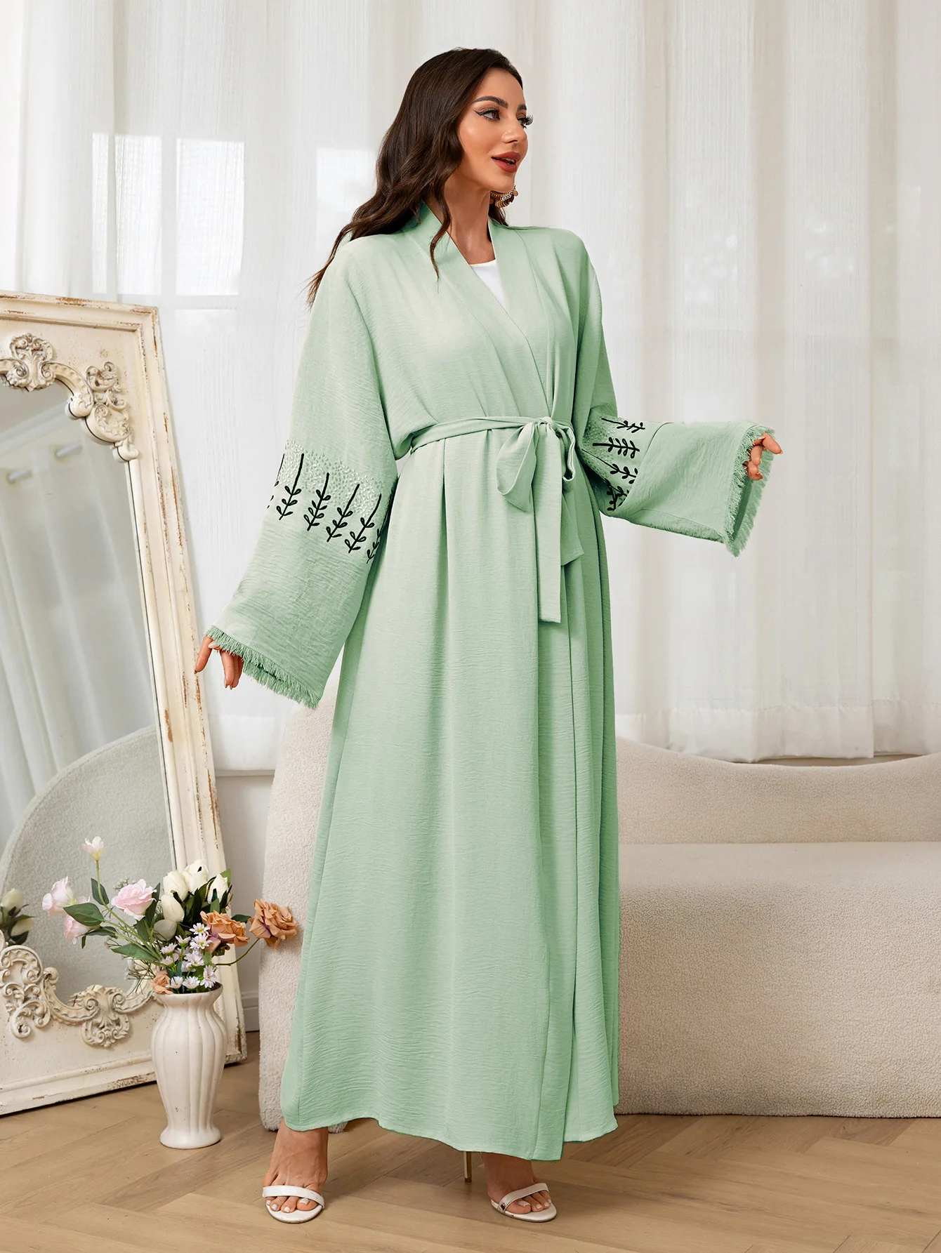 Eid musulman Abaya pour les femmes broderie à lacets Cardigan Abayas Ramadan marocain dubaï Jalabiya caftan robes arabe longue Robe 2025