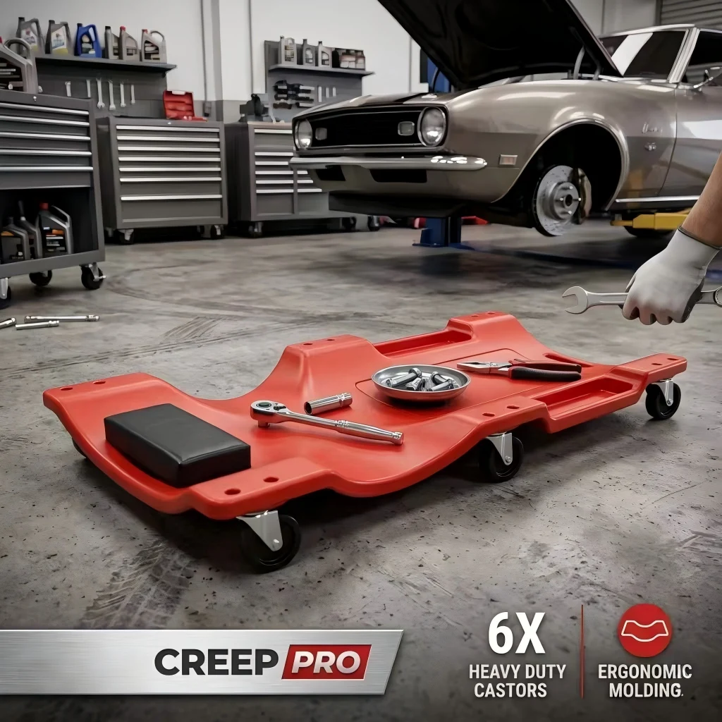 40'' 6-Wheel Heavy Duty Mechanic Creeper, Ergonomic Molded Rolling Board with Tool Groove for Under Car Maintenance