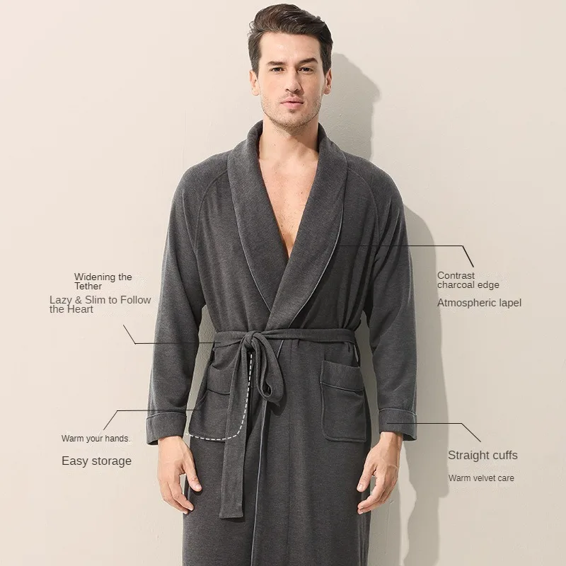 Luxury Tencel double-sided velvet autumn and winter men's long nightgown bathrobe amino acid can go out loungewear pajamas