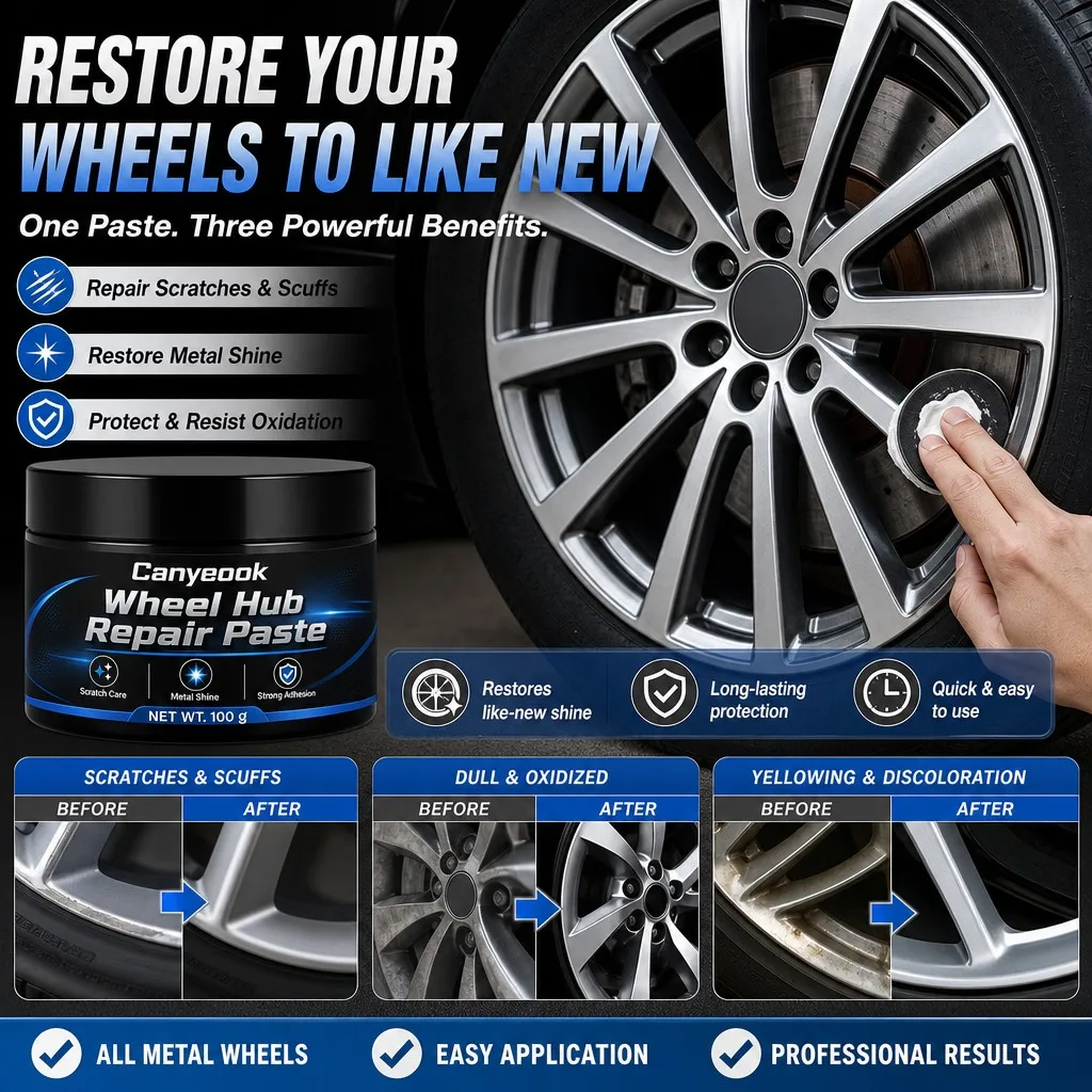 CANYEOOK Wheel Hub Repair Paste 100g Remove Scratches Scuffs Restore Metal Shine Anti Oxidation for Car Alloy Steel Rim