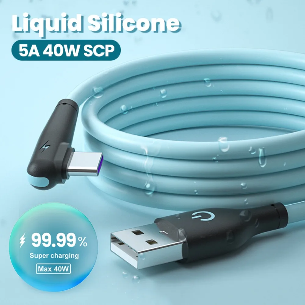 

Mobile Phone USB-C Cord Charge Wire Usb C Fast Charging Cord 5A Type C Cable 90 Degree Charger Cable Soft Silicone USB C Cable