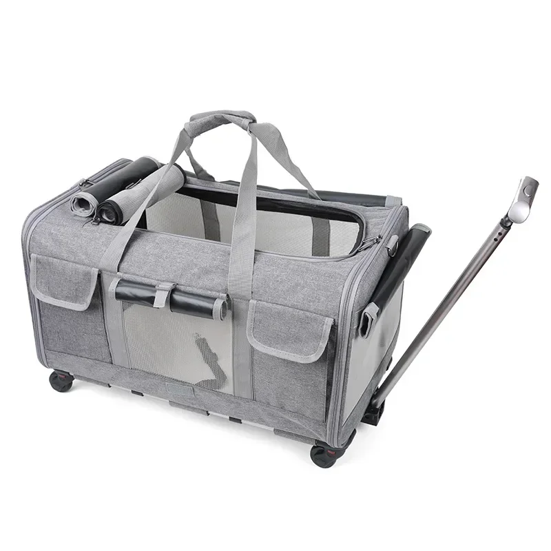 New Cat Bag Portable Pet Trolley Case Removable Universal Wheel Trolley Case Breathable Foldable Pet Bag foldable cat carrier