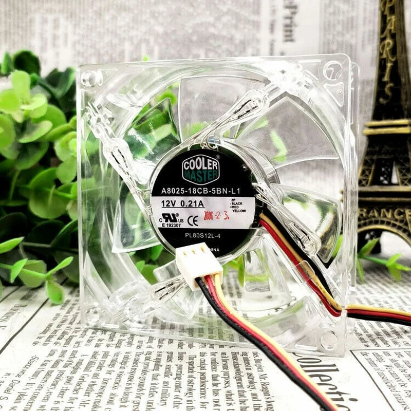 OEM Replacement Transparent Blue Silent Cooling Fan A8025-18CB-5BN-L1 12V 0.21A 80*80*25mm