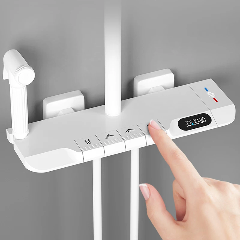 Household exposed bathroom, bathroom, shower, simple white constant temperature digital display piano keys