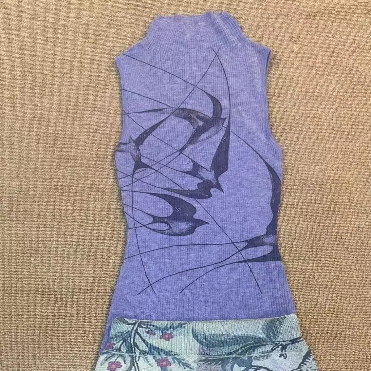 New Chinese-style Purple Vintage Swallowtail Sleeveless Top Set with Floral Half-length Skirt in Traditional Chinese Style