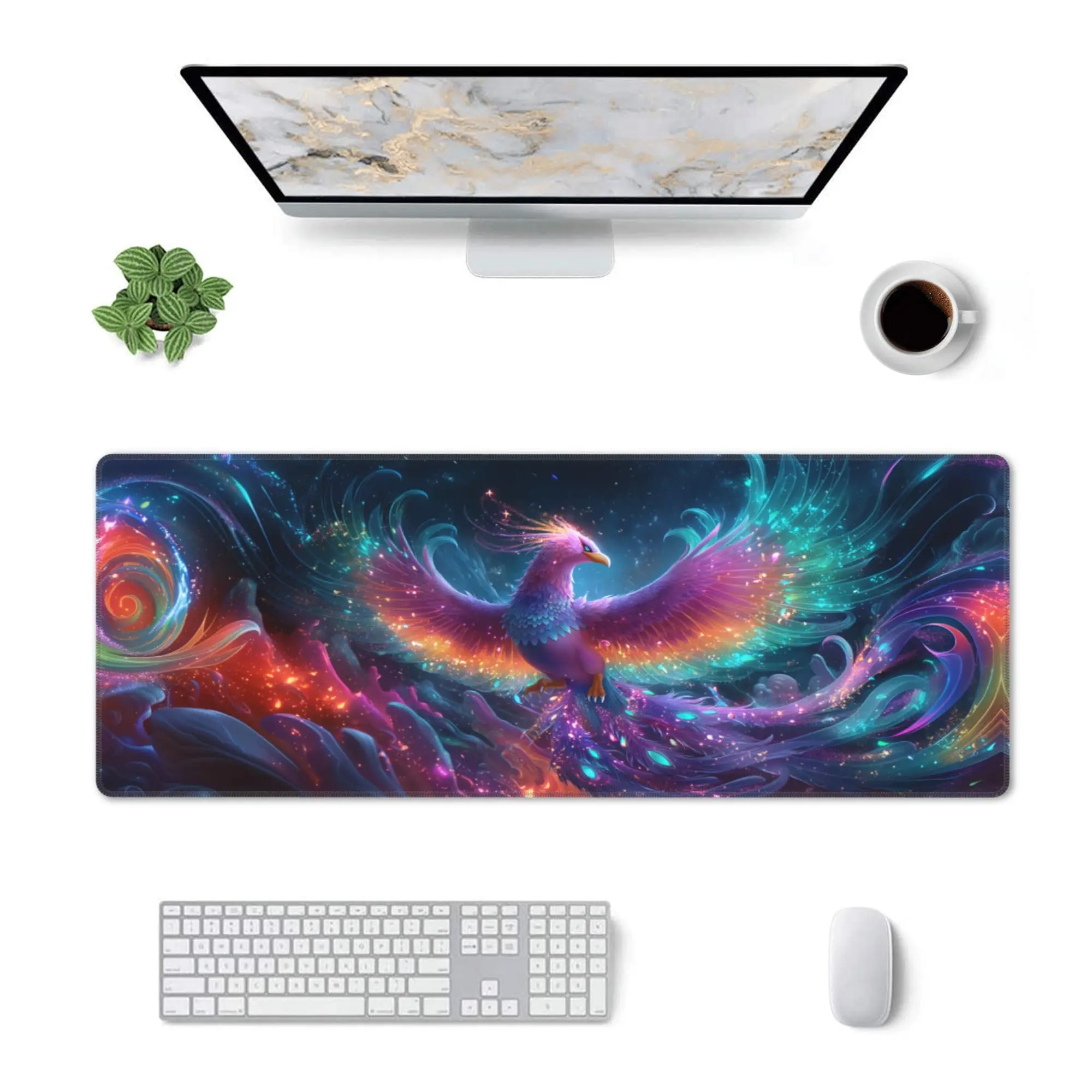 Colorful Phoenix Patterned Deskmat,cute Desktop Decoration,non-slip and Waterproof Gaming Mousepad,the Perfect Gift for Friends.