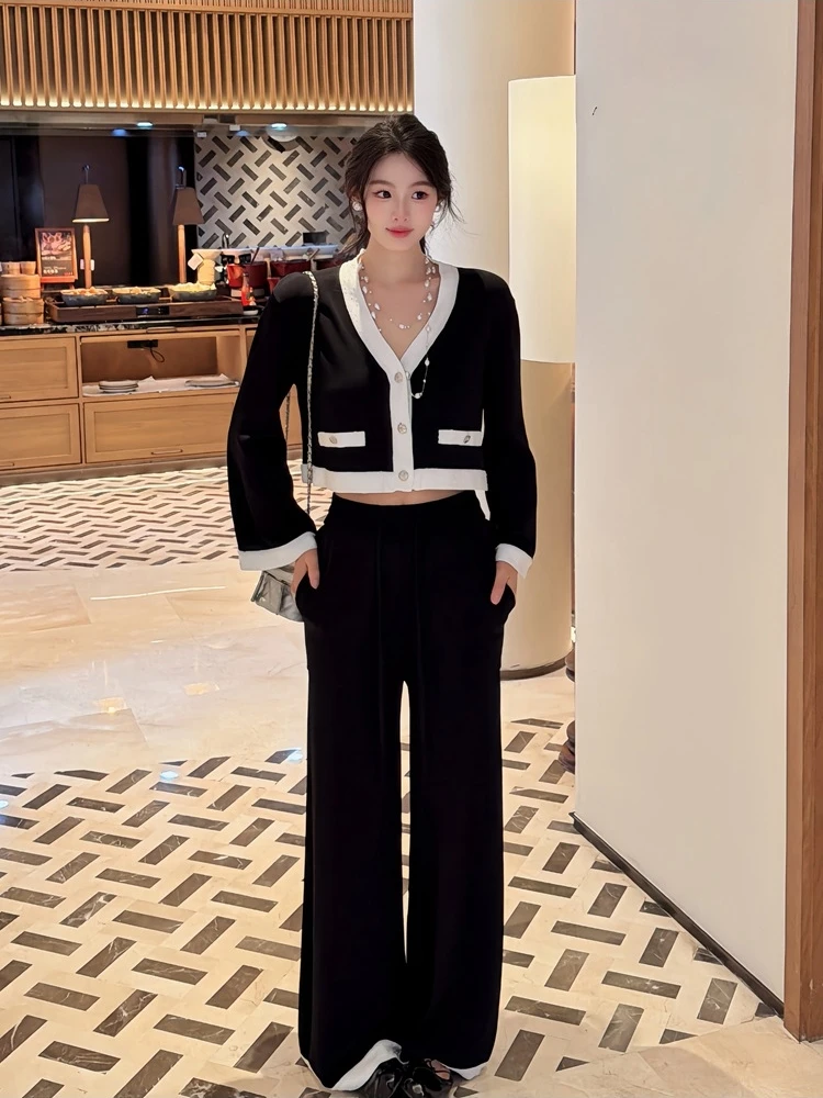 

Comfortable Bla White Cotton Silk Open Cardigan Set Ele Sle ort Length High Waist Universal Fit Pure Color Autumn S...