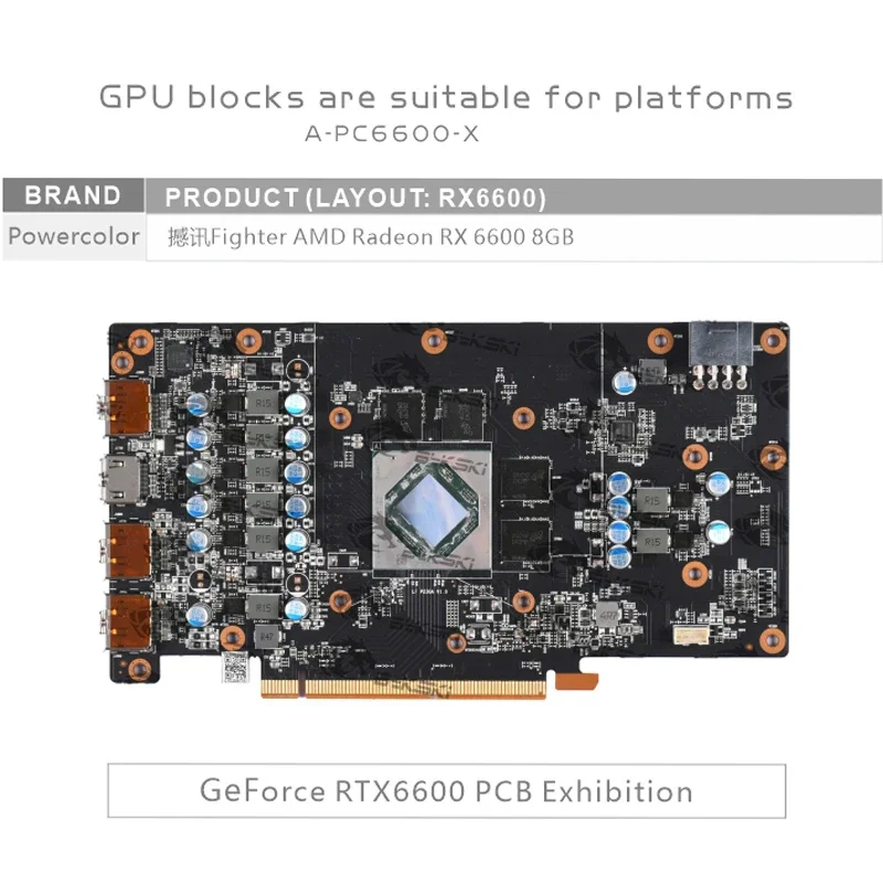Bykski GPU Block for Powercolor Fighter AMD Radeon RX 6600 8GB Graphics Card / Three-layer Structure Design / A-PC6600-X