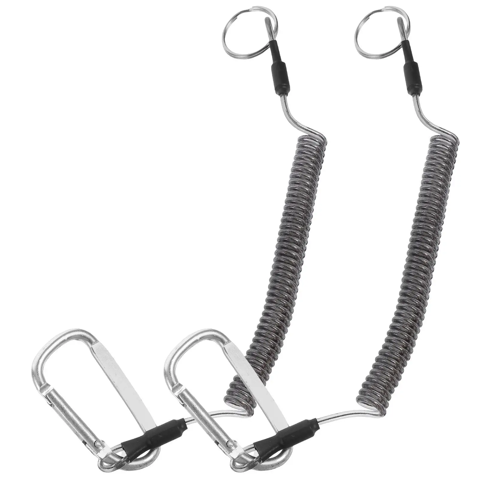 

2Pcs Fishing Lanyard 3# Silver Steel Wire Elastic Retractable PVC Coiled Portable Tool Boating High Elasticity