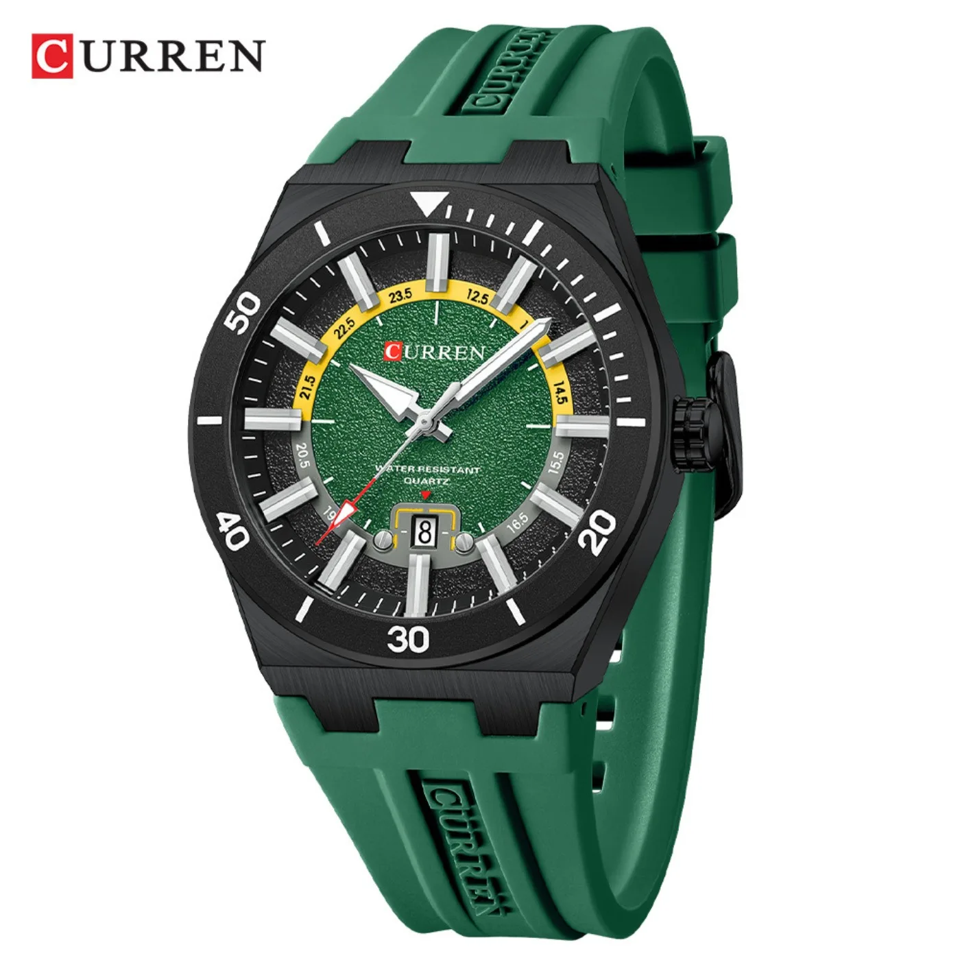 CURREN Fashion Men's Watch 43 Mm Case with Textured Dial Design Luminous Hands Casual Sport Quartz Wristwatch with Silicone Band