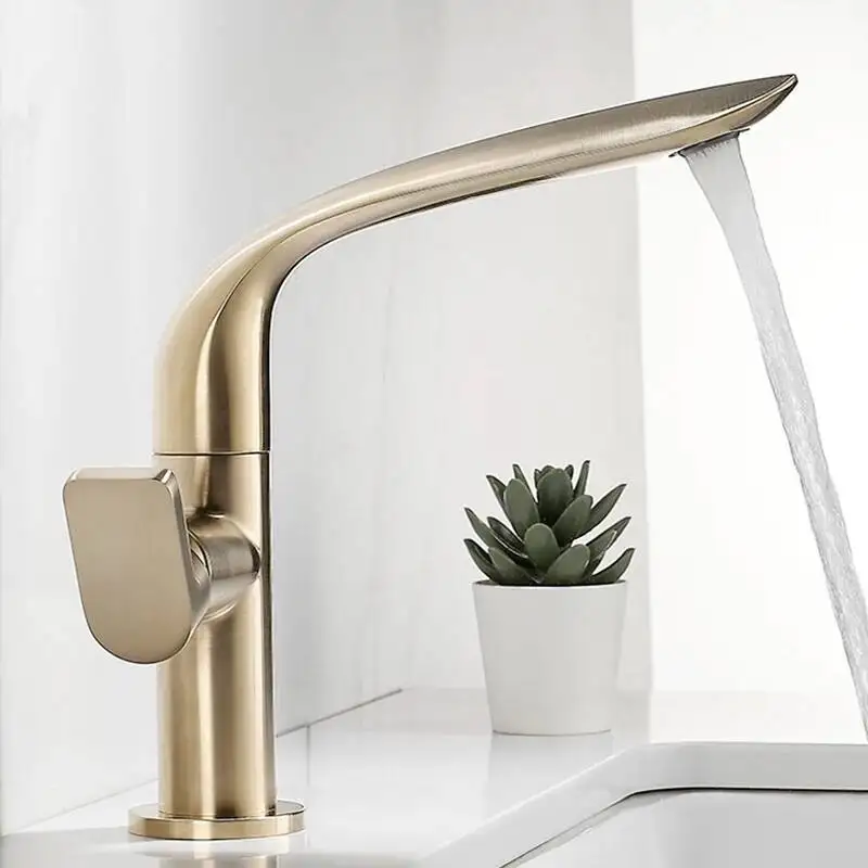 

Brushed Gold/Chrome/Black Faucet Deck Mounted Basin Sink Mixer Crane Hot And Cold Brass Tap For Bathroom