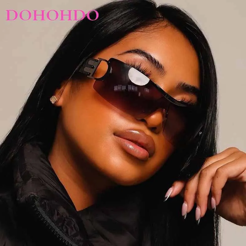 

Vintage Luxury Brand Designer Frameless Punk Sports Sun Glasses Men Women's Y2K One Piece Trendy And Cool Shades Glasses UV400