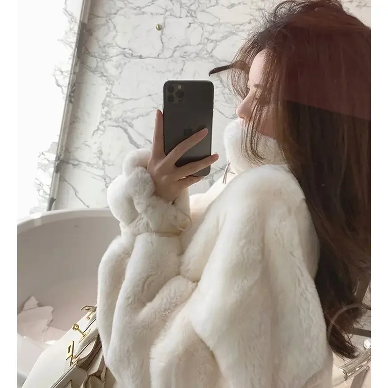 Women\'s double-sided plush jacket for autumn and winter 2021 new retro Y2K stand-up collar fried street double-sided plush coat