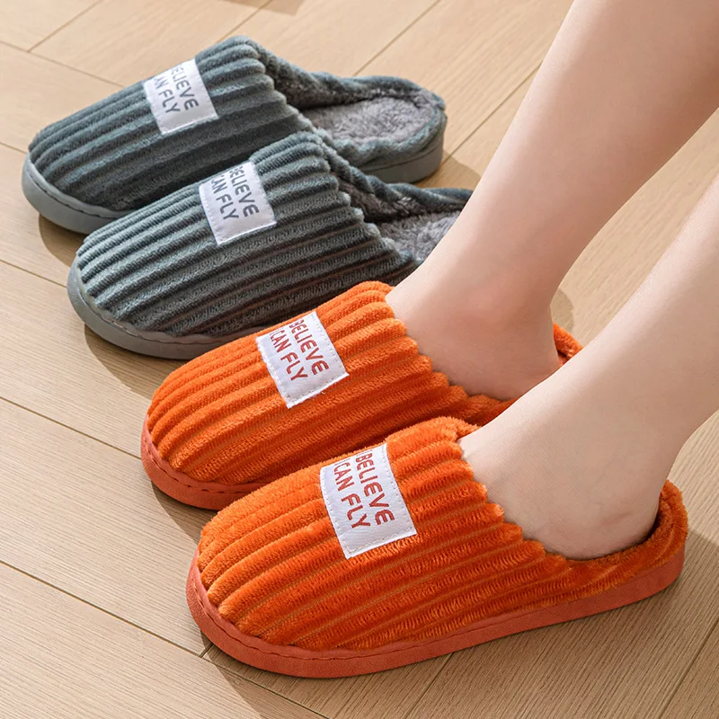 

2024 New home cotton slippers men and women non-slip winter cotton shoes indoor warm plush couple cotton shoes simple fashion