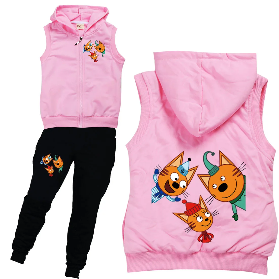 Три Кота Kid-e-cats Cosplay Kids Three Kitten Russian Cartoon Clothes Girls Sleeveless Vest Jackets Pants 2Pcs Set Boys Outfits