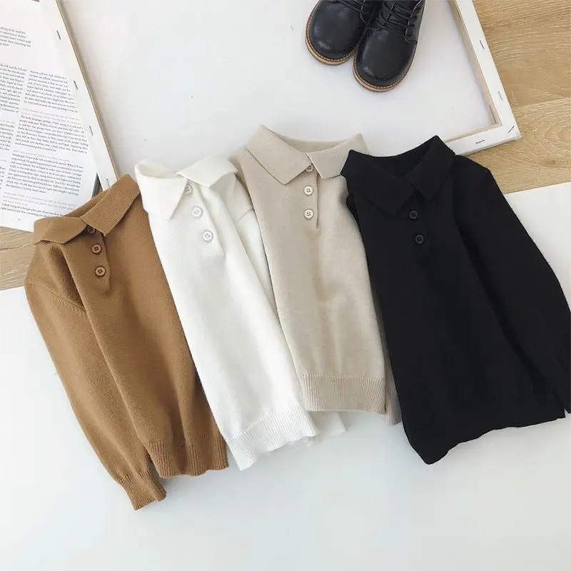 

Boys jumper autumn and winter new small medium-sized children lapel knit sweater tops baby boy inside children's clothing