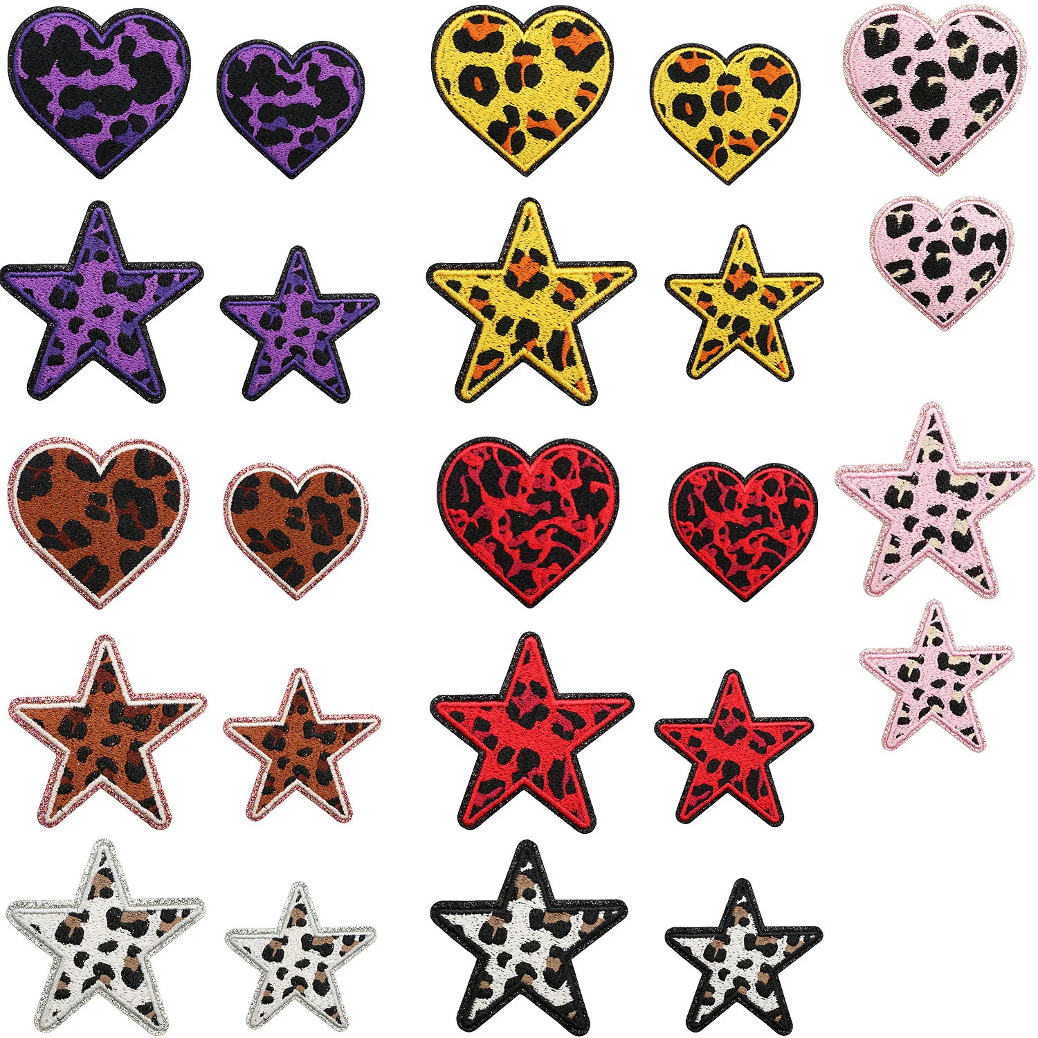 

Leopard Print Peach Love Heart Star Iron-on Sew Embroidered Badge Patches for DIY T-shirt Backpack Clothing Appliques Sticker