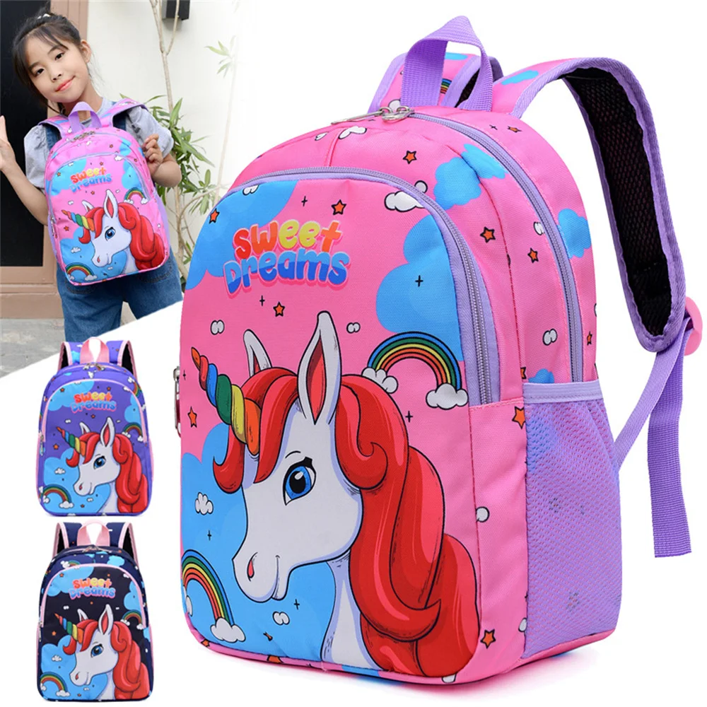 Cartoon Unicorn SchoolBags Fashion Cartoon Printed Nylon Waterproof Large Zipper School Bag Children Girls Princess Backpacks