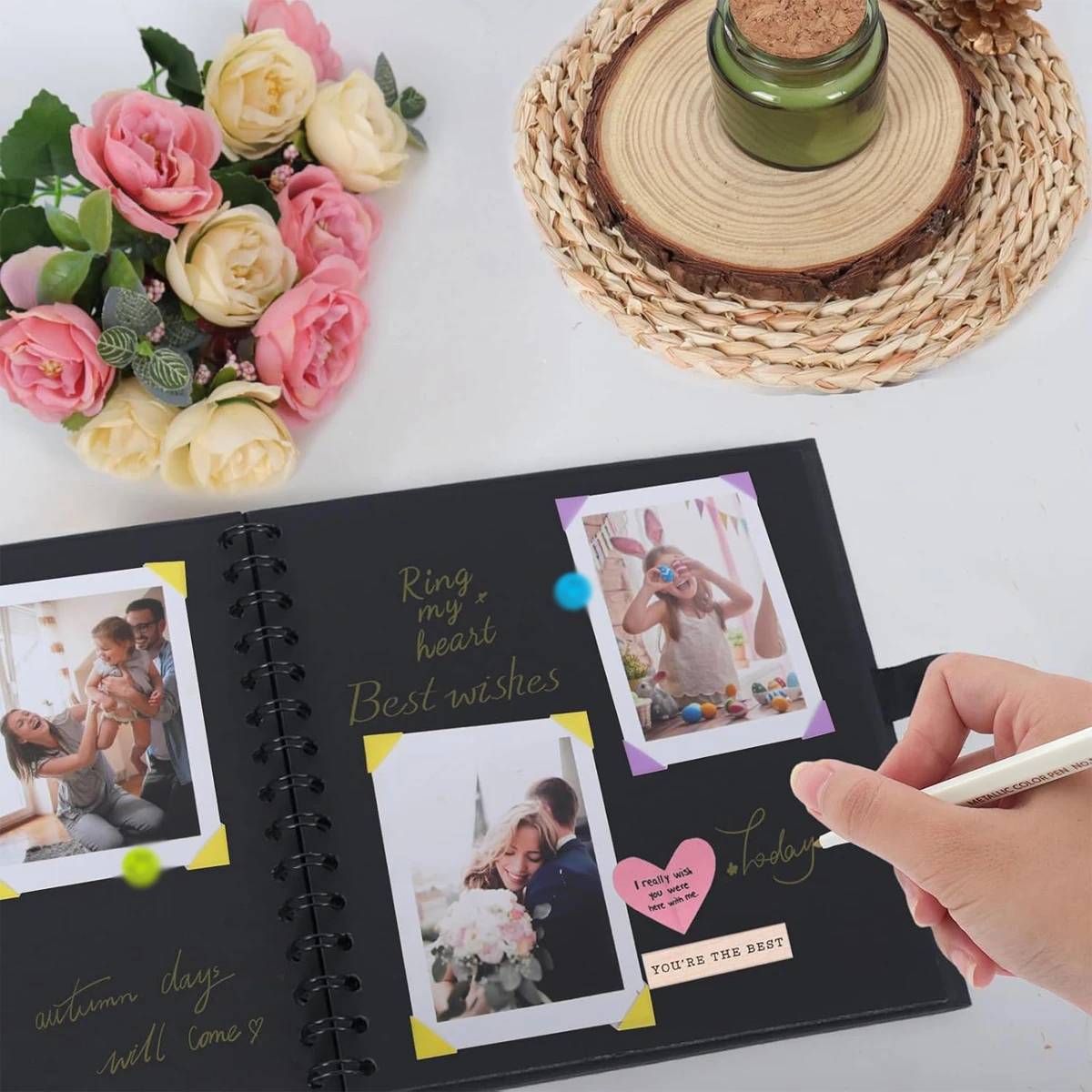 Scrapbook Album Linen Cover 8-inch (approximately 20.3 cm) Hardcover Kraft Paper White Page Commemorative Album Suitable for Tra
