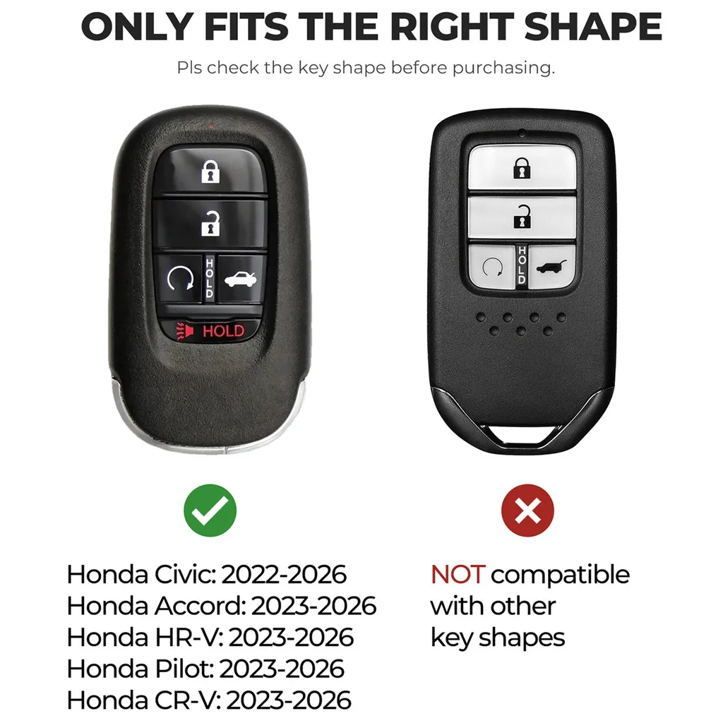 Dexnor Rugged Key Fob Cover with Carabiner & Keychain for 5 Buttons Honda 2022-2026 Civic Accord CR-V HR-V Pilot Keyfob Case