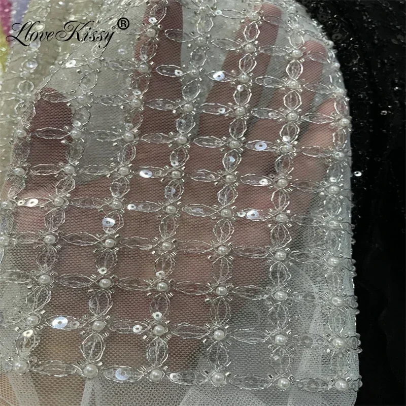 23 Colors In Stock Mesh Embroidery Beads Sequin Fabric 5 Yards Party Wedding Dresses Cheongsam  Beaded Lace Fabric Wide:125CM