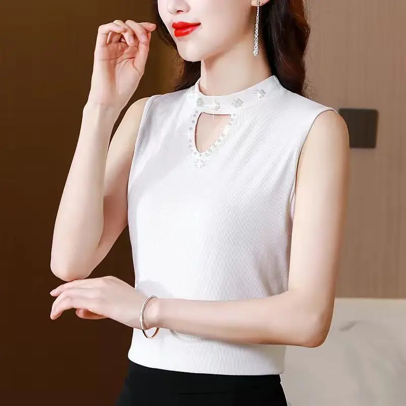 bottoming women's spring/summer 2026 Female suit new sling Coat thread knitted Top sleeveless beaded Lady T-shirt vest jacket