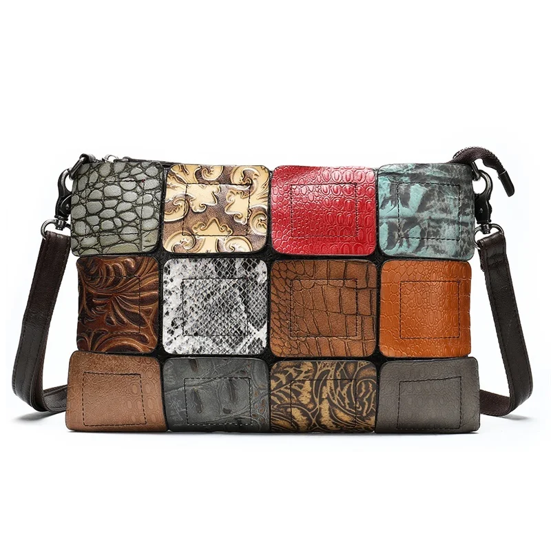 

Women's Shoulder Bags Patchwork Leather Handbag Embroidered Messenger Bags Cross Body Square Bag Vintage Clutch Purse